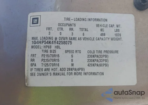 2000 Buick Lesabre Custom z USA, uszkodzony, nr VIN 1G4HP54K4Y4258075